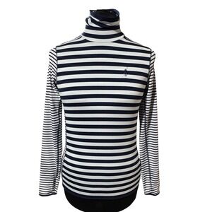Polo Golf Ralph Lauren Women's Striped Turtleneck Top Tailored Fit Size S Navy